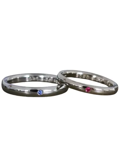 Argollas #51 · De enamorados, con rubí y zafiro natural en oro — par de argollas de matrimonio, modelo A-23-1 — Joyería y Hechuras Rivera